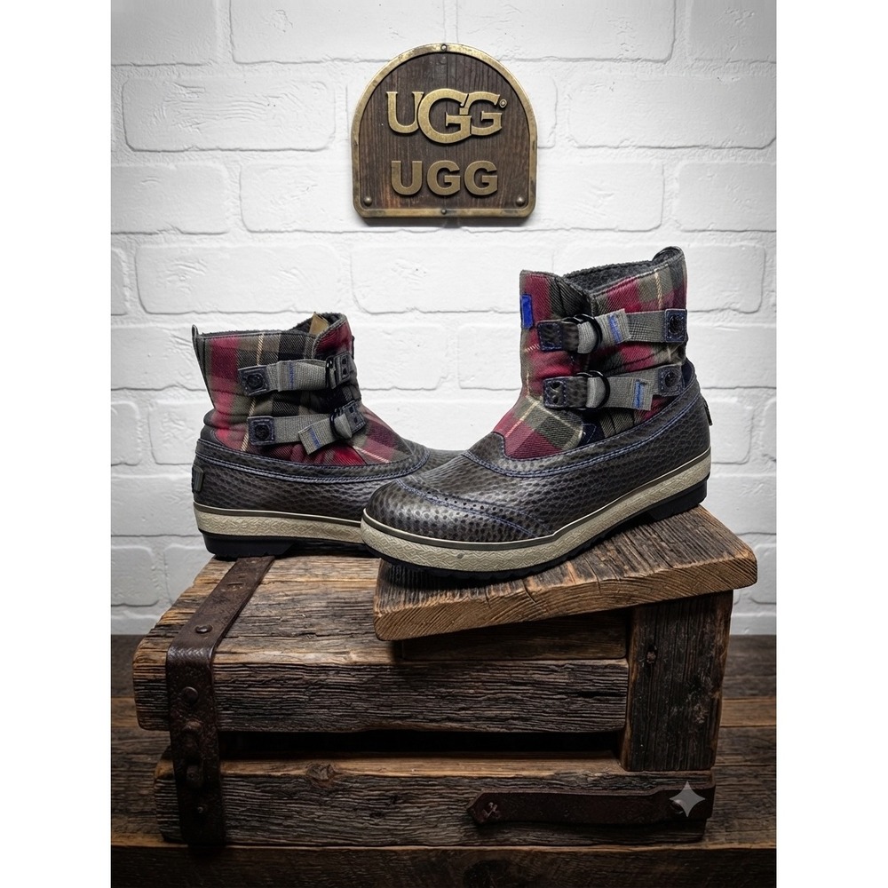 UGG Adirondack Plaid Waterproof Winter Boots Metallic Charcoal Red Womens 8‎